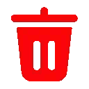 Four red trash cans with lids tilting and wiggling in a rhythmic animation.