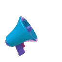 Blue megaphone icon appearing in a sequence with a green checkmark symbol.