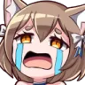 Anime girl with cat ears crying with large blue tears streaming down her face.