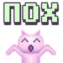A pink pixelated creature with a neutral expression shrugging under the green pixelated text ПОХ.