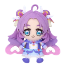 A cute 3D plushie character with purple hair and large blue eyes smiling.