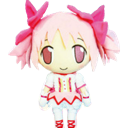 Magical girl plushie with pink hair and ribbons standing in a neutral pose.