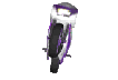 A pixel art sportbike shown from four different angles, featuring a white and purple color scheme.