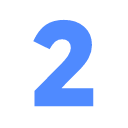 A bold blue digit two centered on a black background.