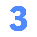 A blue number three character centered on a black background.