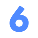 Number six in a bold blue pixel font centered on a black background.