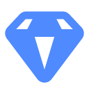 Blue diamond icon with a geometric pixel art design on a black background.