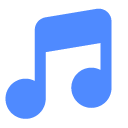 Musical note symbol in bright blue against a black background.