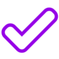 Checkmark symbol in a bold purple color with rounded edges.