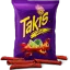A purple bag of spicy rolled tortilla chips sits behind a small pile of the chips.
