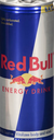 Energy drink can standing upright with blue and silver branding.