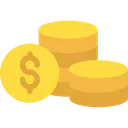 Gold coins stacked together with a dollar sign symbol on the front coin.