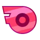 A stylized circular emblem featuring layered pink and purple stripes with a sense of motion.