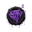 A purple diamond with dripping paint effects inside a dark circular border.