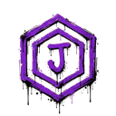 Letter J inside a purple hexagon with a dripping paint effect.