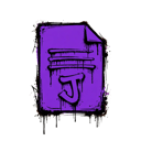 A purple document icon with a stylized letter J written on it in a graffiti font.