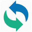 Two interlocking arrows forming a circle, with one blue arrow and one green arrow.