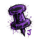 A purple pushpin dripping with dark ink or slime.