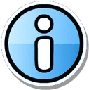 Lowercase letter i centered inside a blue circle with a thick black outline.