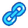 A series of stylized, bright blue chain links arranged in different orientations.