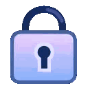 A blue and purple padlock spinning in a continuous loop.