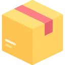 Cardboard box with a red tape strip shown in a flat design style.