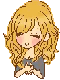 A blonde anime girl with wavy hair sighing and huffing with an annoyed expression.