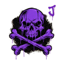 A purple skull and crossbones with a melting liquid effect.
