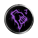 A purple graffiti-style hand making a thumbs down gesture with a dripping paint effect on a black background.