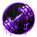 A glowing purple dumbbell with a dripping paint effect and the letter J on a dark background.