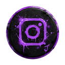 Camera icon rendered in a dark, purple graffiti style with paint splatters.