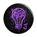 A purple lightbulb icon drawn in a graffiti style with paint drips on a black circular background.