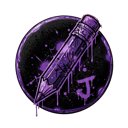 A purple pencil inside a circular frame dripping with purple ink.