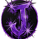 Letter J in a dark purple circle surrounded by glowing starbursts.