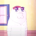 Peter Griffin with large sparkling anime eyes looking upwards with a smug expression.