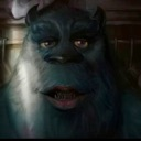 A close-up of a furry blue monster with a shocked, open-mouthed expression.