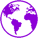 Globe icon rendered in pixel art with a solid purple color against a black background.