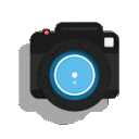 Four black cameras with blue lenses, one featuring a white target icon.