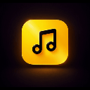 A glowing golden music note icon centered on a dark background.