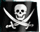 Skull and crossbones symbol on a black flag.