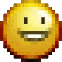Yellow smiley face with a pixelated design sticking its tongue out in a chaotic expression.