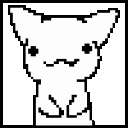A white, pixelated creature with ears and a small face is shown in a sequence slurping with its tongue out.