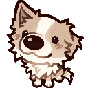 A fluffy brown and white puppy with large, wide eyes staring intensely forward.