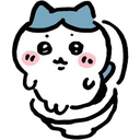 A white cartoon cat with a blue head marking sits on a toilet with a blank expression and pink cheeks.