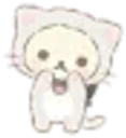 A small white cat character with wide eyes and an open mouth holding its hands to its face in shock.