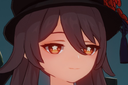 Anime girl with dark hair and a hat looking sideways with a smug, unimpressed expression.