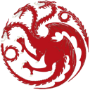 A red three-headed dragon emblem centered on a black circular background.
