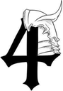 Number four with a knight's helmet resting on its top right corner.