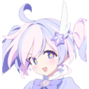 Anime girl with pastel hair and a star hair accessory smiling happily.