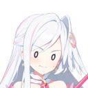 Anime girl with white hair and wide eyes looking confused.
